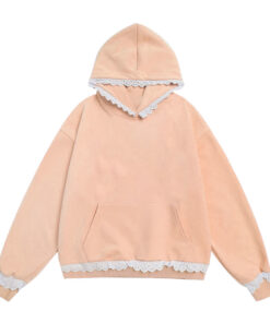 Lace-Trim Detail Minimal Hoodie