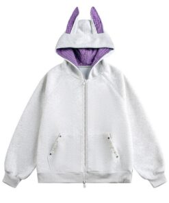 Retro Studded Stand-Collar Hoodie With Ear Details