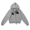 Butterfly Leather Patch Detail Drawstring Hoodie