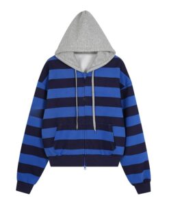 Color-Blocked Striped Vintage Gray Hoodie